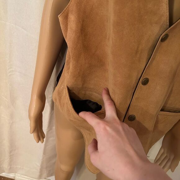 Scully Men’s Size Large Tan Genuine Leather and Black Satin Snap Button Vest - Picture 4 of 14